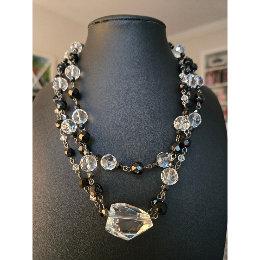 White House Black Market Choker Jet and Clear Crystal Necklace Vintage